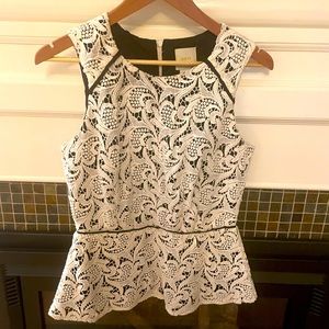 Maeve Scrolling Lace Peplum Blouse Top Size 8 Black Motif NW ANTHROPOLOGIE Tag
